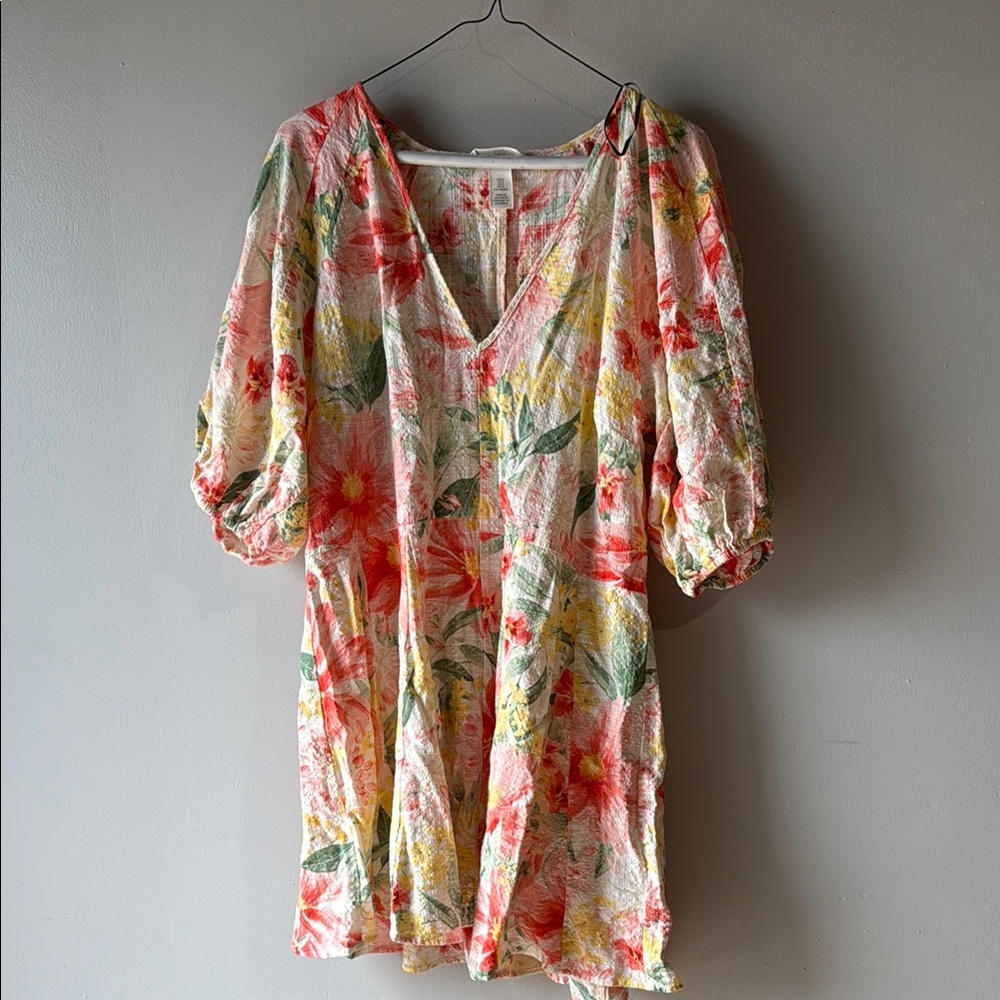 Floral V-Neck Dress with Puff Sleeves